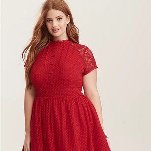 Torrid Red Dot Chiffon & Lace Swing Dress NWT